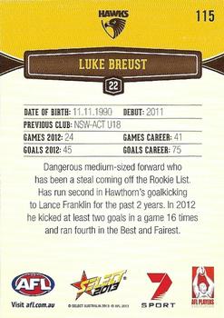 2013 Select AFL Champions #115 Luke Breust Back
